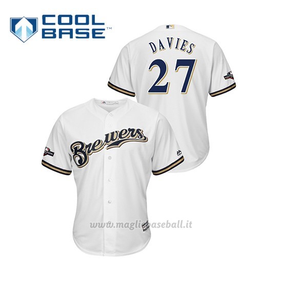 Maglia Baseball Uomo Milwaukee Brewers 27 Zach Davies 2019 Postseason Cool Base Bianco